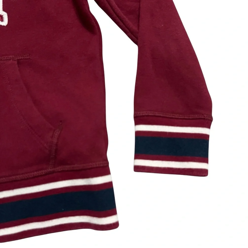 GAP Kids 6-7Y Maroon & Navy Stripe Logo Zipper Hoodie